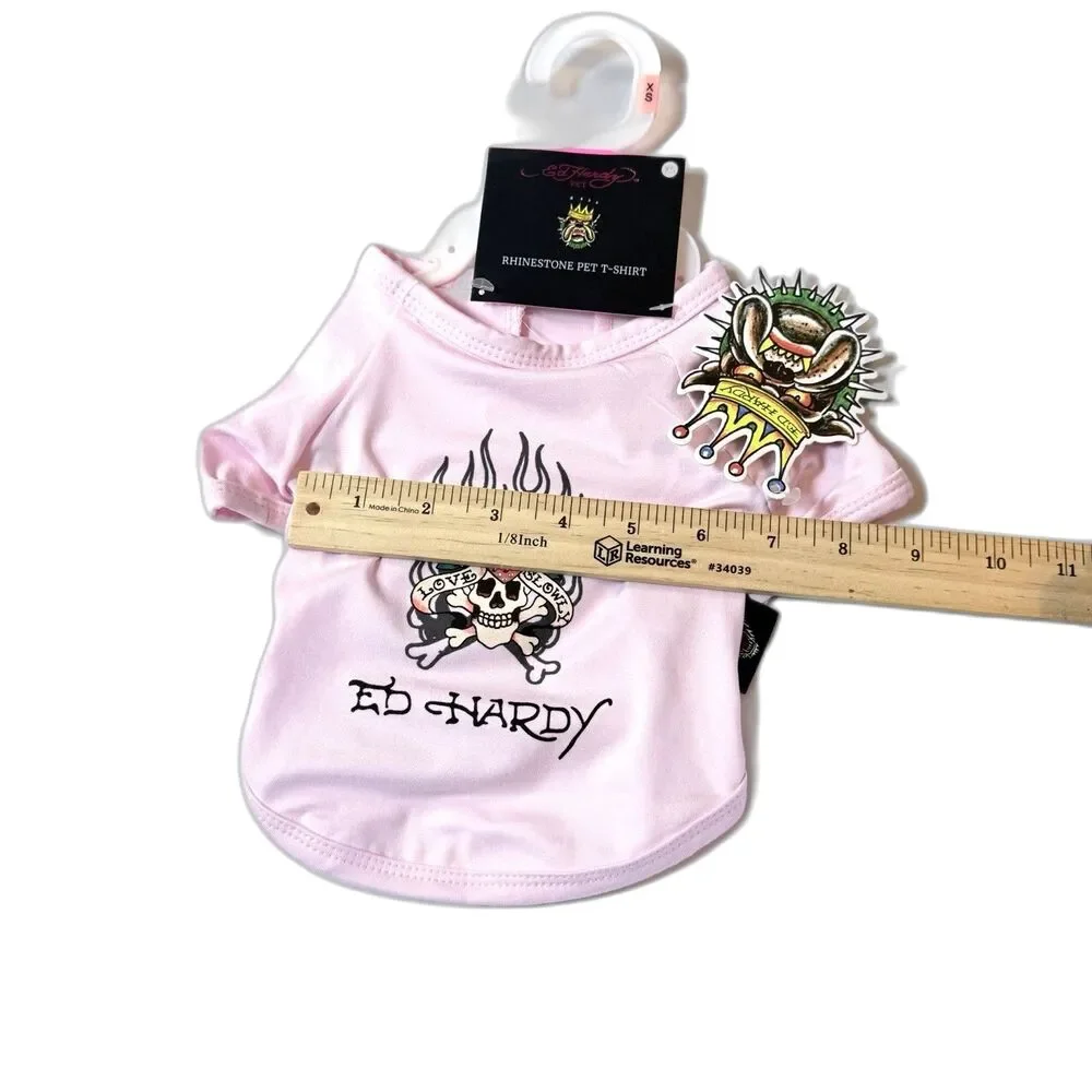 Ed Hardy Rhinestone Pet T-shirt Pink Skull Love Kills Slowly Dogs Size XS NWT